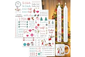 QEIOAUEK Kerzen Tattoo Weihnachten,3 Stück A4 DIY Wasserschiebefolie Kerzen,Kerzen Tattoo Folie,Wasserschiebefolie Kerzen,Aufkleber Xmas Kerzensprüche,Kerzen-Tattoos,Adventskerze,für Kerzen/Keramik(Rot)