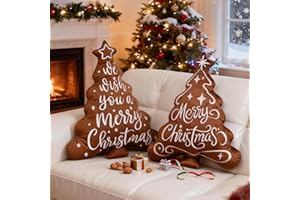 Lanpn Zestaw 2 Poduszka świąteczna, Życzenia świąteczne i gwiazda Poduszka Choinka Świąteczna, świąteczna dekoracja, zimowe poduszki dekoracyjne na kanapę Łóżko (Brązowy, 41x53cm)