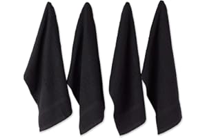 DII Basic Terry Collection Geschirrtuch-Set mit Waffelmuster, Baumwolle, Einfarbig Schwarz, 15x26, 4