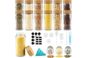 Vexillic Słoiki na przyprawy (12 x 120 ml), okrągłe, wysokiej jakości drewniane pokrywki z bambusa, szklane pojemniki na przyprawy, słoiki na przyprawy z wkładem, wysokiej jakości organizer na