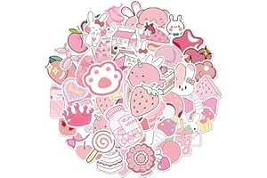 VODUNS 50 PCS Autocollants Kawaii Rose, Stickers Esthétique Kawaii Scrapbooking Déco Mignon pour Étiquette Ordinateur Portable Valise Réfrigérateur Porte Bouteilles d'Eau Filles Adolescentes Enfants Adultes