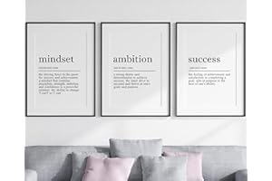 EVIEPOPS PRINTS Mindset Ambition Success Quotes set of 3 Unframed Prints, Home Decor, Positive Definition Wall Art, Typography Print, Inspirational Wall Art, Living Room, Kitchen, Bathroom, Bedroom (A4)