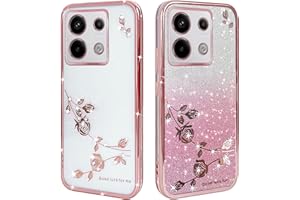 BOKYAS Funda Crystal Glitter Compatible con Xiaomi Redmi Note 13 Pro 5G/Poco X6 5G, Transparente Silicona Brillante Antigolpes Carcasa para Niñas y Mujeres, Oro Rosa