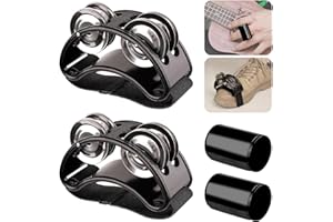 Rigych 2 Set Foot Tambourine Shaker & Black Rhythm Finger Shaker with Elastic Strap, Percussion Musical Instrument Set for Ukulele Guitar Drum Mandolin Banjo Playing