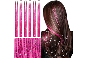 WENNALIFE Zestaw do przedłużania włosów dla dziewcząt, różowoczerwona, 1200 pasemek, 6 szt., 1122 cm, odporne na wysokie temperatury, brokatowe, błyszczące, świąteczne pióra