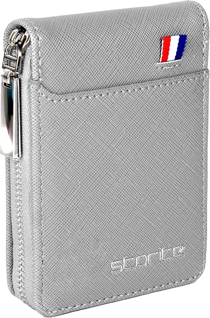 Storite PU Leather Card Holder Money Wallet, Grey, 11.5 x 2 x 8 cm | 9 Slot Vertical, Credit Debit Card Holder