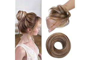 MY-LADY Chignon Postiche Cheveux Naturel Faux Chignon Naturel Lisse avec Élastique pour Femme Fille(17g, Brun Moyen/Blond Foncé)