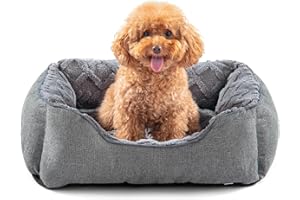 MIXJOY Dog Bed Small Washable Grey Pet Bed(51x48x15cm)- Calming Dog Bed Cat Bed Soft Fleece PP Cotton Puppy Bed with Slip-Resistant Bottom, Rectangle Breathable Dog Sofa for Small Medium Large Dogs