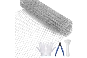 WenYa 40cm*10m Chicken Wire, Galvanized Hexagonal Mesh Roll with Cutting Tool, Heavy-Duty Fencing with Gloves and 100 Cable Ties for Rabbits, Chicken, Poultry, Gardens
