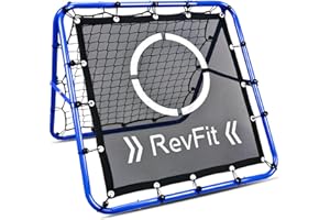 REVFIT Rebounder für Fußball – Verstellbares Doppelseitiges Rebounder-Netz mit Ziel, für Fußball, Baseball, Tennis, Rugby – Trainingsnetz mit robustem Stahlrahmen – 80/100/120 cm