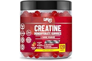 IZKAN Creatine Gummies 5000mg (5G) for Men & Women - 120 Chewable Creatine Monohydrate Gummies Strawberry Flavoured | Pre Workout Gym Supplement| Muscle Boost| 4 Per Day - Vegan & Halal (1X)