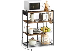 ‎VASAGLE VASAGLE Küchenregal mit Steckdosen, Standregal mit 2 Metallkörben, Bäckerregal mit Haken, Regalablagen, 35 x 80 x 93,5 cm, Industrie-Design, vintagebraun-tintenschwarz KKS196K01