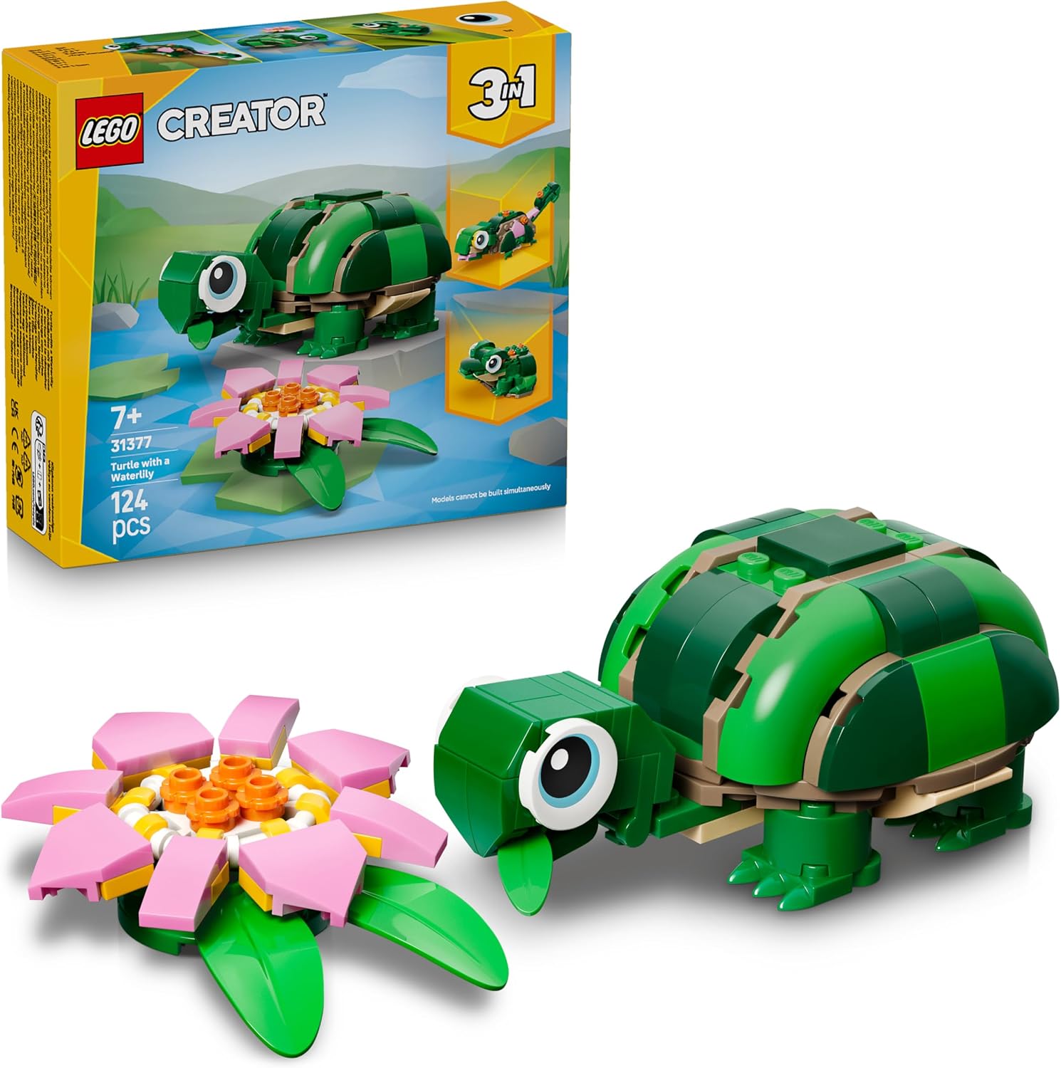 LEGO Creator 3-en-1 La Tortue et la Fleur de Nénuphar - Figurine d'Animal se Transformant en Caméléon ou Grenouille - Décoration Intérieure DIY - Cadeau d'Anniversaire Fille ou Garçon dès 7 ans 31377