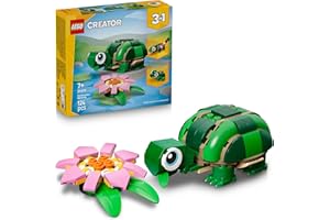 LEGO Creator 3in1 Turtle with a Water Lily Flower Toy - Animal Figure Transforms into a Chameleon or Frog - DIY Desk Decor Idea - Birthday Gift for 7+ Year Old Girls & Boys - 31377