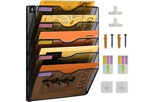 PLSOPPKG Soporte de Archivador de Pared Colgante de 5 Niveles para Documentos de Revista, Bandeja de Malla A4, Organizador de Correo, Estante de Almacenamiento de Revistas, Organizador de Archivos