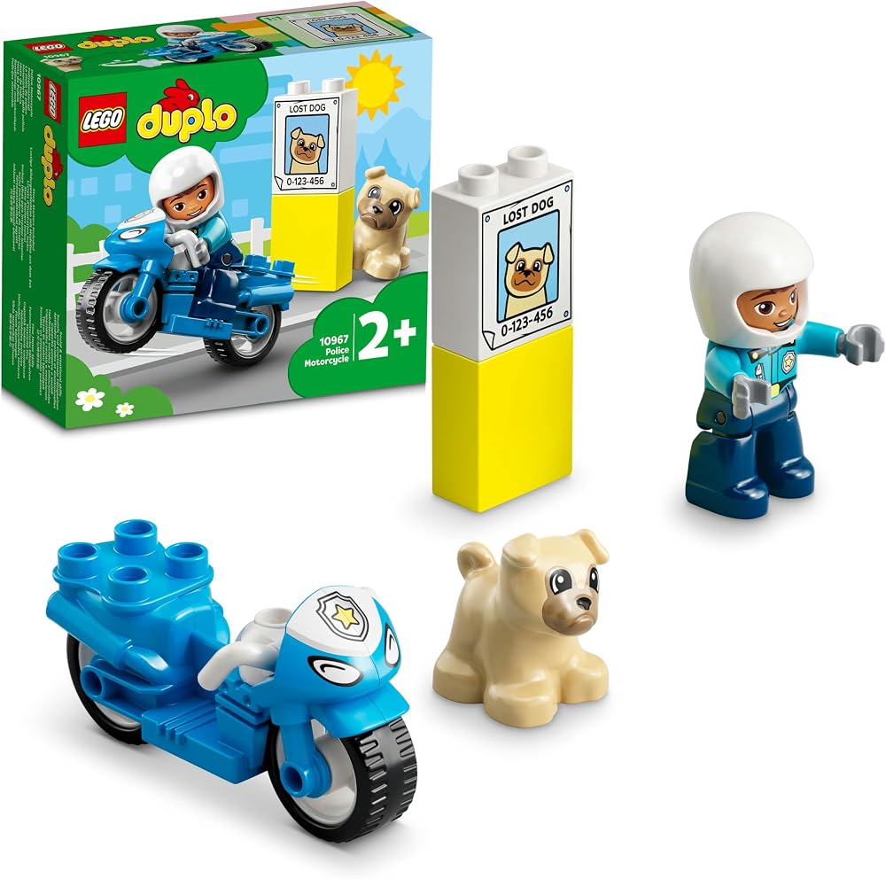 LEGO DUPLO Kurtarma Polis Motosikleti 10967 – 2 Yaş ve Üzeri Çocuklar için Eğitici Hediye Fikri, Motosiklet ile Polis Memuru ve Köpek Minifigürleri İçeren Yaratıcı Oyuncak Yapım Seti (5 Parça)