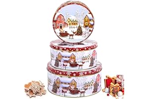 MZJAUVF Biscottiera Natalizia, 3PCS Scatole Latta Natale, Portabiscotti Natalizio con Coperchio, Multifunzionale Scatola Latta Biscotti, Porta Biscotti Natalizio per Biscottis, Caramelle, Cioccolatini