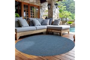 CARPETTEX TEPPICH Carpettex Tapis Intérieur & Extérieur Résistant aux Intempéries 120 cm Rond Bleu - Tapis de Balcon, Aspect Sisal et Jute Unicolor - Monochrome - Tapis Cuisine, Lavable Jardin Patio Camping