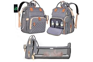 Leogreen Wickeltasche Rucksack, Große Baby Wickelrucksack, mit bettfunktion, USB-Ladeanschluss, Kinderwagengurte, Schnullerhalter, Wasserabweisend, für Mama und Papa