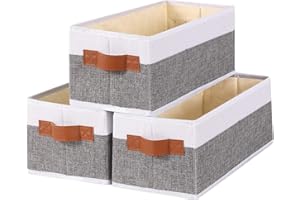 YheenLf 3-Pack Faltbarer Aufbewahrungskorb,Stoffspeicherbox mit Griff,verwendet für die Organisation von kleinen Körben in Badezimmern, Schränken und Regalen (Grau/Weiß,38x15.5x13cm)
