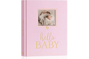 Lanpn Hello Baby Memory Book, First 5 Year Keepsake with DIY Window, Linen Baby Journal Memories Scrapbook Photo Book, Newborn Milestone Album for Boy Girl New Parents (154 Pages, Pink)