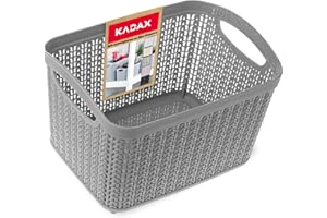 KADAX Boîte de Rangement en Plastique, Panier de Stockage à Conception Ouverte et Poignées Robustes pour Organiser la Salle de Bain (Gris, 6.6L)