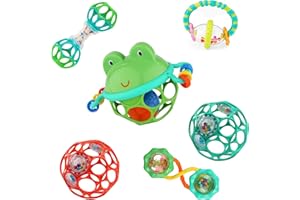 Bright Starts Little Shakers 6pc Gift Set - BPA-Free Easy-Grasp Baby Rattles and Teethers, Unisex, Newborn+