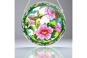 EXPORIFY Stained Glass Suncatcher Hummingbird 8",Hanging Ornaments Stained Glass Window Hanging Sun catchers Gift for Christmas,Easter,Mother's Day,Outdoor-Indoor Window Decor