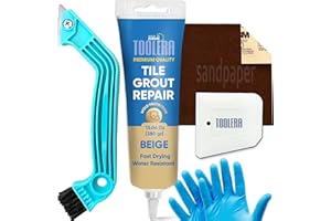 TOOLERA Tile Grout Repair Kit (5Pcs Set), Premixed Tile Grout (Beige - 13.4 Oz / 380gr), Grout Removal Tool, Spatula, Waterproof Grout Filler for Bathroom, Kitchen, and Floor Tiles (Beige)