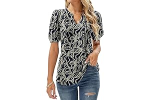EFFAN Bluse Damen Kurzarm T-Shirts V-Ausschnitt Blumen Falten Tunika Sommer Oberteile Locker Lässig Longshirt…