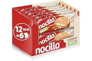 Nocilla, Cookies, Blanca, Galletas con gota de confiteria de cacao, rellena con crema de leche con avellanas - 12 Packs de 6 Unidades - 1440g