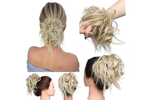 MY-LADY Posticci per Capelli Chignon Capelli Disordinati, Coda Capelli Veri Mossi Ricci Elastico con Capelli Chignon Facile per Capelli Extension Chignon da Donna Ash Blonde mix Bleach Blonde