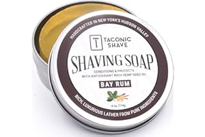 Taconic Shave Barbershop Quality Shaving Soap for Men with Antioxidant-Rich Hemp-Seed Oil – Moisturizing Shaving Soap for All Skin Types – 4 oz. Puck – Classic Bay Rum