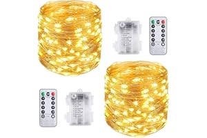 Vicloon łańcuch świetlny LED, drut miedziany, 2 szt., 10 m, 100 diod LED, łańcuch świetlny z pilotem zdalnego sterowania, nastrojowe światło, ciepła biel, wodoszczelny, do ogrodu, mieszkania, na święta Bożego Narodzenia, dekoracja