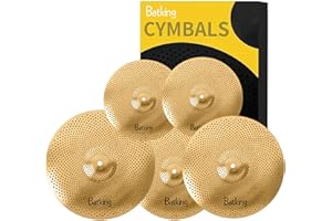 Batking Low Volume Cymbal Pack,60%-70% 14/16/18/20” Quiet Cymbals Set of 5 pcs for Practice …