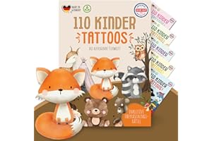 ‎MEINBABY123 MeinBaby123 110 hautfreundliche Kinder Tattoos mit süßen Tieren, Tattoo´s, Kindertattoos zum Aufkleben, Geschenk, vegan & made in Germany (1xSüße Tiere)