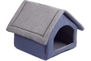 BOUTIQUE ZOO Elegant Hundehöhle, Hundehütte | Größe S: 28 x 32 x 27 cm | Farbe: Grau und Blau| Hundehaus für kleine Hunde | Katzenhaus, Katzenhöhle
