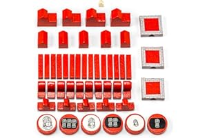 Waldfelsen® Figurines en bois: 4 villes, 5 colonies, 15 rues, 15 navires, 6 chevaliers et 3 murs de la ville adaptés aux colons (Couleur : Rouge)