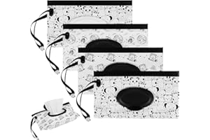 Draftor 4 Pack Reusable Wipe Case, Extra Large 10" x 6" Refillable Wipe Dispenser Travel Container in Black and White