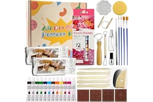 PEAKTOP Set Argile Autodurcissante, Kit Poterie Enfant Adulte, Kit De Poterie En Famille Avec Argilla Pennelli Lastre Vernici Timbri Spazzola Guarnizione DIY CréAtifs Et Le Bricolage