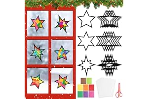 VDSOW Weihnachten Basteln Kinder, Bastelset Fensterbilder Weihnachten Stern Weihnachtsdeko Innen Fenster, Sterne Weihnachts Fensterbild Winter zum Basteln für Kinder Advent Silvester Neujahr DIY Schablonen