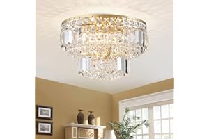 BESTIER Lámpara de araña de cristal de oro moderno empotrada Lámpara de lámpara de techo LED para comedor, baño, dormitorio, sala de estar 4 bombillas G9 requeridas: D33 x H24