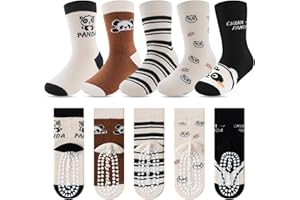 Kyopp 5 par skarpet dla dzieci, bawełniane, dla chłopców i dziewczynek, ABS, antypoślizgowe, motywy zwierzęce, rozmiar 25-37 EU