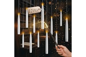 comforder Velas flotantes con varita mágica y temporizador (6 h), 12 LED sin llama, velas voladoras con cuerda y pegatinas, velas mágicas colgantes para Halloween