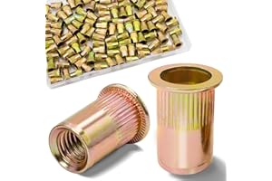 Vifmy Lot de 115 écrous à rivet M6, métriques, finition zinguée, tête plate en acier au carbone, kit d'inserts filetés