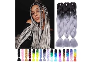 SHIHERESH Kanekalon ​Treccie Africane Extension，3 pezzi 61cm Ombre Sintetici Jumbo Treccia Capelli treccia di scatola Per Crochet Twist Intrecciare I Capelli （nero/grigio）