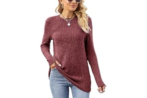 Famulily Women's Long Sleeve Tops Casual Round Neck Ladies Lightweight Knit Jumpers