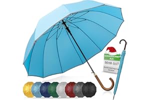 Adriano Porcaro® - Ombrello automatico, ombrello a bastone antivento in legno, rinforzo in fibra a 12 pieghe, grande, stabile e resistente al vento, diametro 115 cm