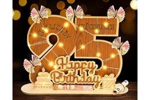 I LOVE MOM 25.Geldgeschenk Geburtstag Holz - Personalisiertes Geschenke zum 25 Geburtstagszahlen,Schild Gästebuch mit LED Lichterkette für Geschenke, Hochzeiten, Partys, Geburtstage, Jubiläum