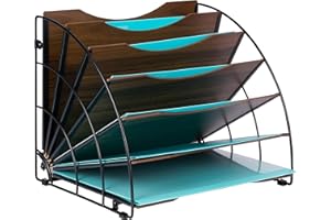 Dasher Products Organizer da scrivania per ufficio a forma di ventaglio, 6 scomparti con ripiani in legno modellato, organizer da scrivania per forniture per ufficio per conservare carta, banconote